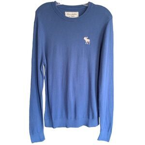 Abercrombie & Fitch Cotton Crew Neck Logo Blue Sweater Sz L